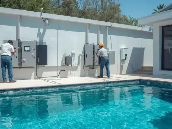 Above-ground pool installation in Westmere Chestermere with pump and filter set-up
